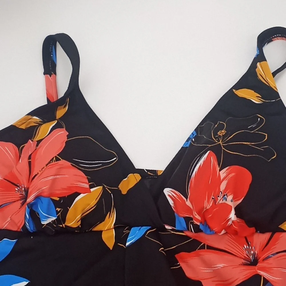 Swim Solutions Floral Park Tummy Control One-Piece‎ Swimdress Black 14 - Picture 3 of 14